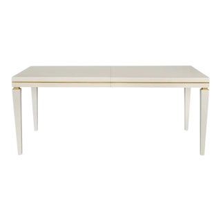 Italian White Lacquer Dining Table With Gold Accents W/ Leaf Extension For Sale