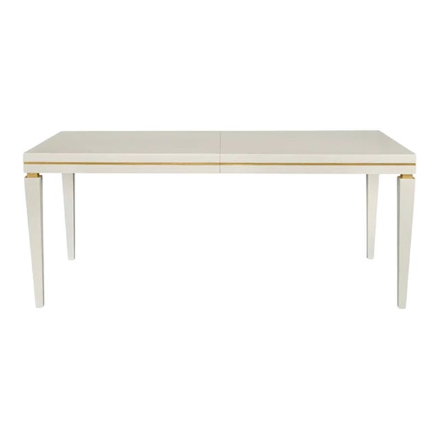 Italian White Lacquer Dining Table With Gold Accents W/ Leaf Extension For Sale