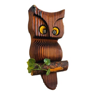 MCM Wood Owl Wall Hanging For Sale