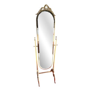 Antique Baroque Brass Standing Mirror, 1920s For Sale