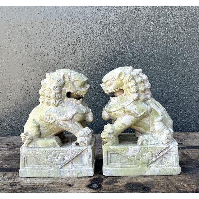 Mid 20th Century Vintage Distressed Soapstone Foo Dogs - A Pair For Sale - Image 5 of 12