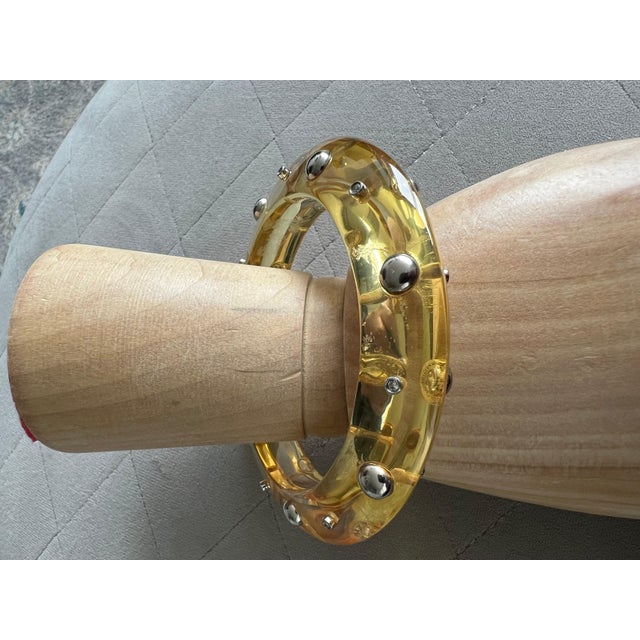 Miriam Salat Studded Translucent Vintage Resin Bangle Silver & White Topaz For Sale - Image 4 of 18