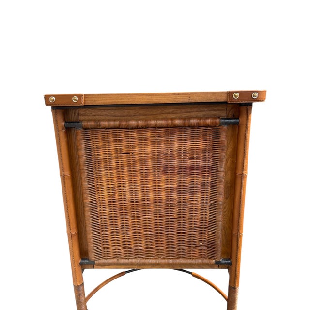 Beige Stitched Leather and Rattan Chest of Drawers by Jacques Adnet, 1955 For Sale - Image 8 of 16