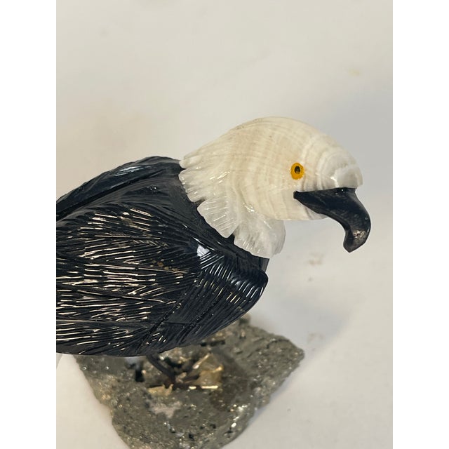 Stone 1960s Pair Eagle Semiprecious Stones Birds Sculptures on Pirite Bases For Sale - Image 7 of 10