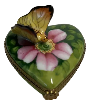 1990s Vintage Limoges Butterfly Heart Box