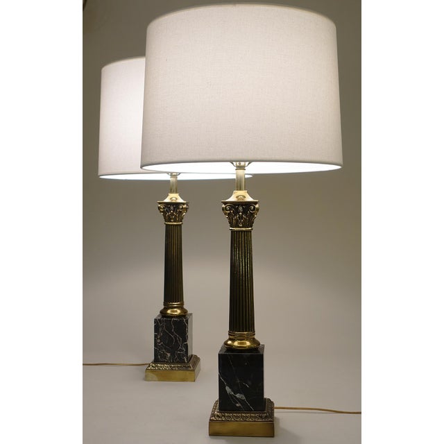 Hollywood Regency 1960's Westwood Neoclassical Hollywood Regency Corinthan Column Marble Brass Table Lamps - a Pair For Sale - Image 3 of 11