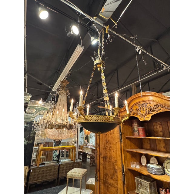 Black Late 19th C. French Empire Bronze Chandelier For Sale - Image 8 of 8