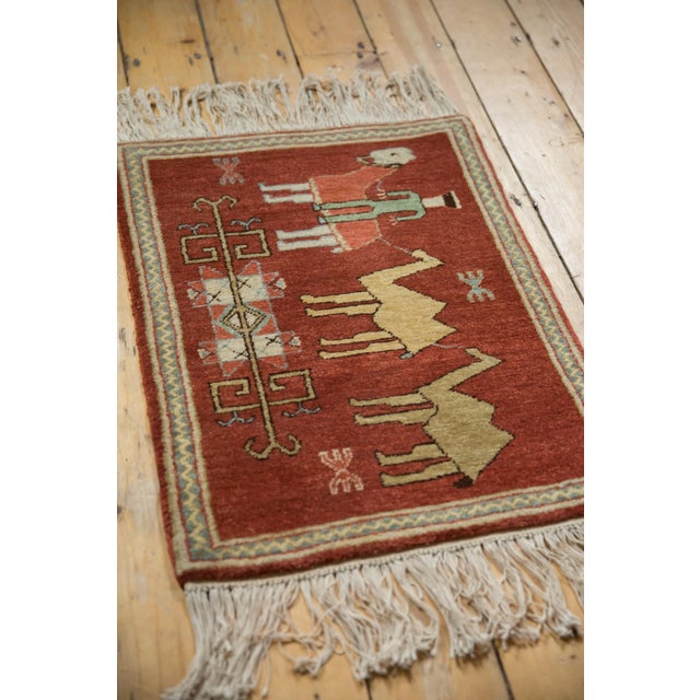 Textile Vintage Pictorial Armenian Herdsman Design Square Rug Mat - 1'10" X 2'5" For Sale - Image 7 of 10