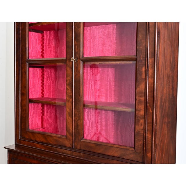 Early 19th Century Edit Early 19th Century French Louis Philippe Mahogany Bibliotheque with Silk Interior For Sale - Image 5 of 15