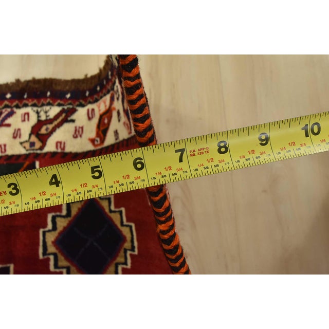 Qashqai Rug 3’8” X 6’7” Red Wool Vintage Tribal Hand-Knotted Oriental Carpet For Sale - Image 11 of 13