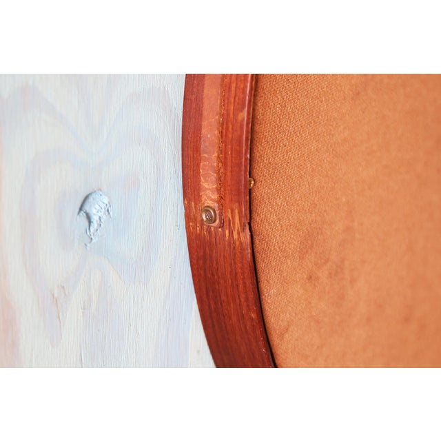 Wood 1950s Danish Mid Century Modern Round Solid Teak Mirror With Leather Strap 31" For Sale - Image 7 of 7