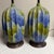 A pair of large scale Mid-Century blue and green textured ceramic lamps standing 25"H to the top of the socket x 10"...