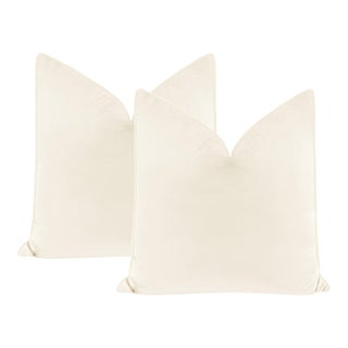 22" Bone Royal Velvet + Cording Pillows - a Pair For Sale