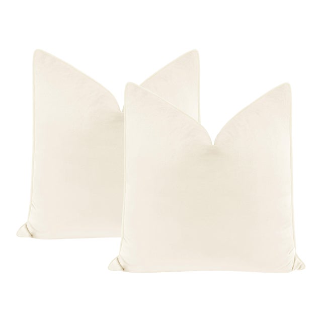 22" Bone Royal Velvet + Cording Pillows - a Pair For Sale