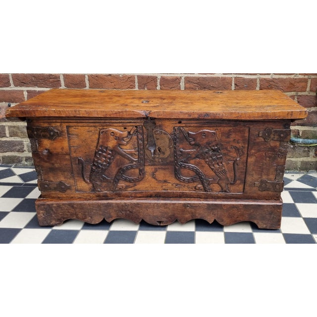 An early 16th-century Flemish walnut coffer from the Renaissance period showcases a rich color and a well-preserved,...