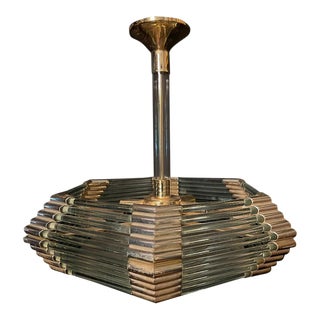 Hexagon Brass Glass Rod Chandelier Styled After Bakalowits & Sohne For Sale