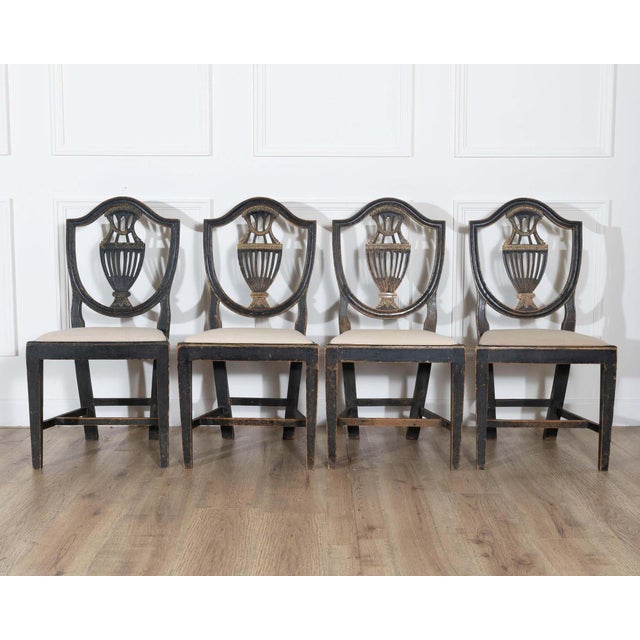 Set of Four 19th Century Swedish Blackened Wood and Gilt Lyre-Back Chairs For Sale - Image 11 of 18
