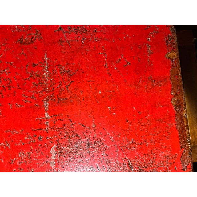 Antique Tibetan Hand Painted Red Lacquer Trunk Foo Dog Chest 20" For Sale - Image 4 of 9