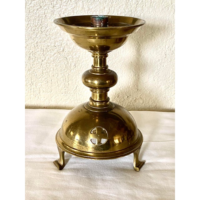 Early 20th Century Antique Pair of Gothic Stule Ecclesiastical Brass Candlesticks For Sale - Image 5 of 7