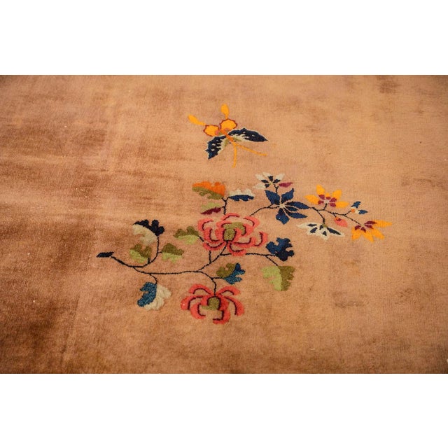 1920s Large Size Wool Camel Chinese Floral Antique Knotted Art Deco Carpet Rug For Sale - Image 4 of 10