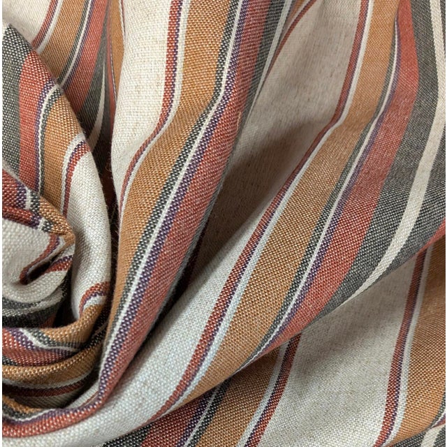 2020s P Kaufmann "Yucatan Stripe" Russet Linen Blend Indoor/Outdoor Fabric-5 Yards For Sale - Image 5 of 6