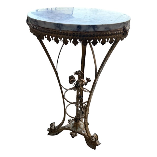 Italian Vintage Iron & Marble Sculpture Plant Stand Roses For Sale