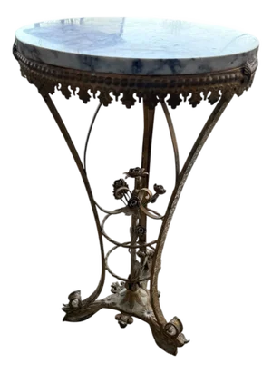 Italian Vintage Iron & Marble Sculpture Plant Stand Roses