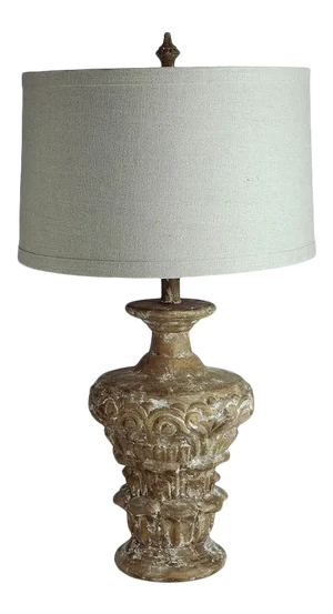 Natural White Black Carved Wood Table Lamp