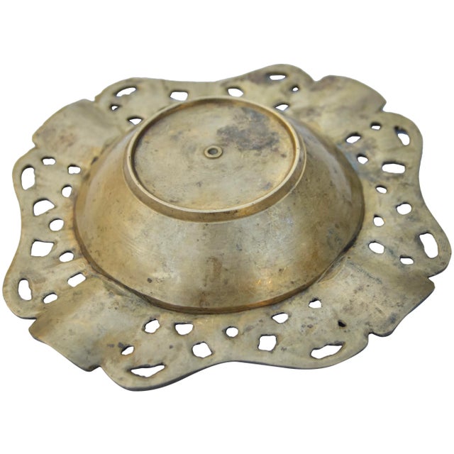 Mid 20th Century Antique Handmade Floral-Patterned Brass Ashtray For Sale - Image 5 of 6