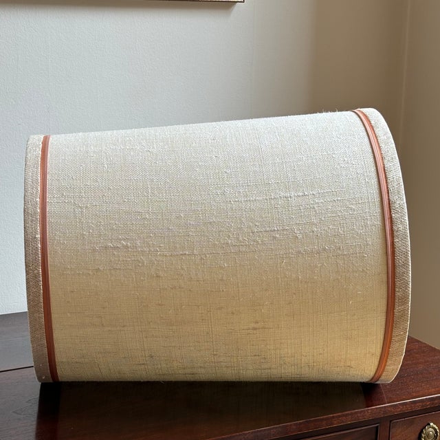 Mid 20th Century Large Mid-20th Century Drum Shade W/ Peach & Salmon Decorative Trim For Sale - Image 5 of 18