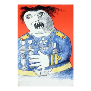 Late 20th Century Enrico Baj 'Homme de Guerre' Surrealism Blue & Red France Lithograph