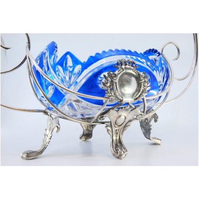 Fruit Bowl Centerpiece with Silver Structure, Scrollwork and Cut Glass Core For Sale - Image 6 of 8