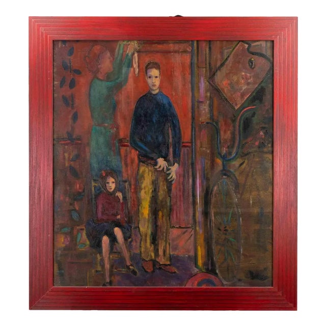 Sirio Pellegrini, The Family, Oil Painting, 1969 For Sale
