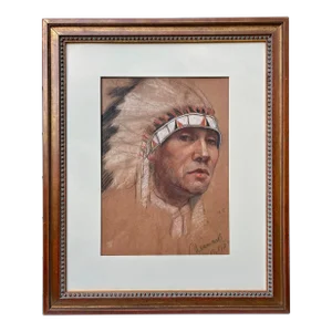 Original Vintage Pastel Portrait of a Native American Indian Chief by Anne Neumark 1929