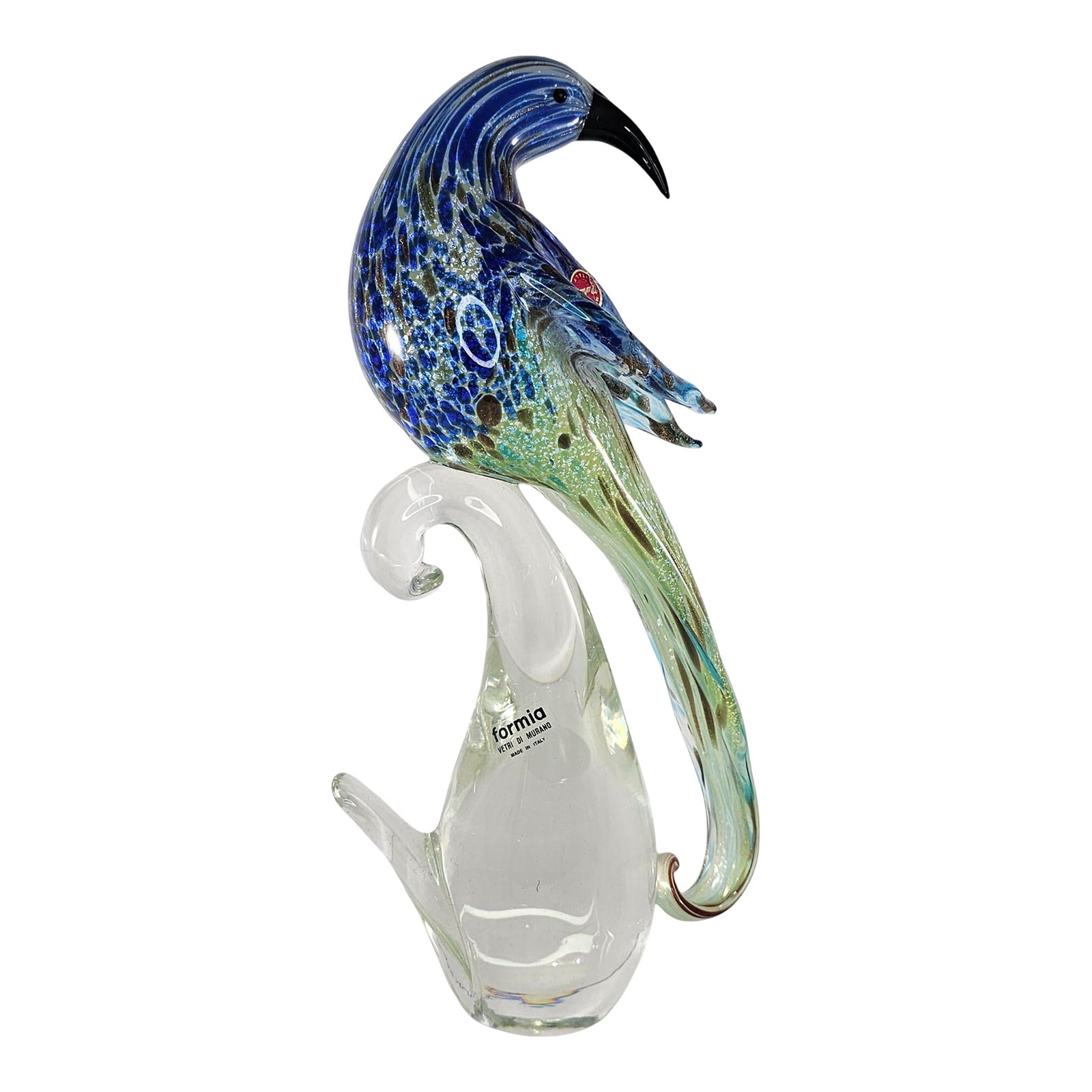 Mid 20th Century Formia Vetri Di Murano Italy Bird Blue Green