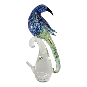 Mid 20th Century Formia Vetri Di Murano Italy Bird Blue Green Glass Figurine 58/500 Repaired