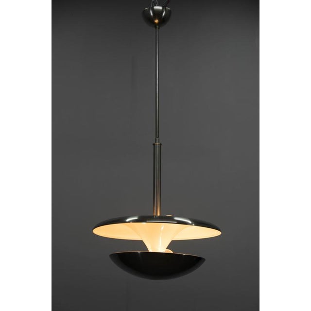Rare bauhaus chandelier executed in nickel-plated brass designed by frantisek anyz in 1920s and produced by his company...