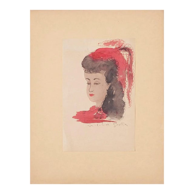 Madeleine Sellier, Portrait of Anna, Watercolor, 20th Century For Sale