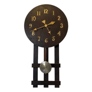 Antique Arts and Crafts Oak Wall Clock with 8-Day Striking Movement and Brass Numerals, 1900 For Sale