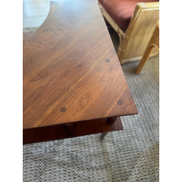 Large 2 Tier Corner Table in a Warm Cherry Finish, Blending Form and Function With Its Clean Mid Century Lines, Circa 1970s. For Sale - Image 9 of 12