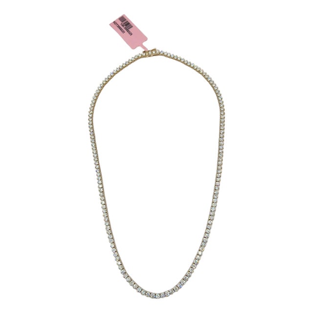 White Round Diamond Tennis 3 Prong Necklace in 14k Yellow Gold For Sale