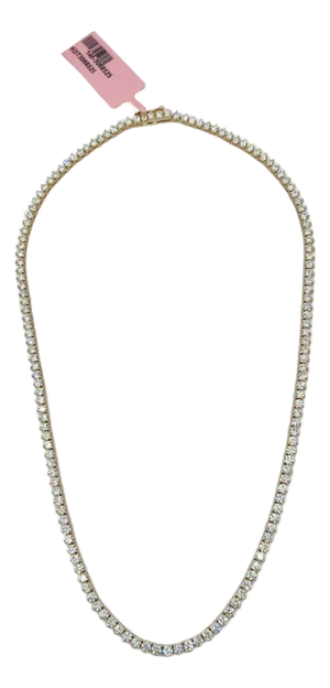 White Round Diamond Tennis 3 Prong Necklace in 14k Yellow Gold