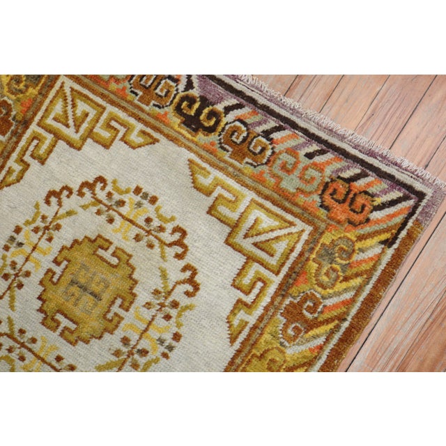 Ivory Gold Antique Khotan Scatter Rug For Sale - Image 4 of 6