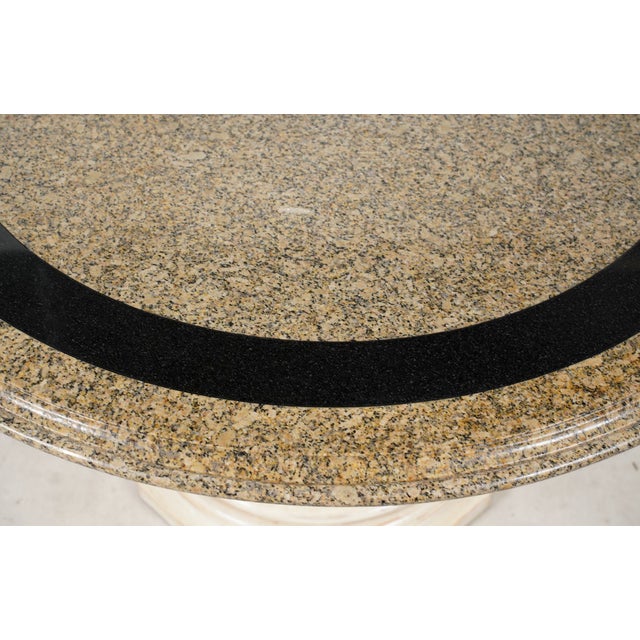 Wood 1980s Striking Postmodern Granite & Ebonized Inlay Pedestal Dining Table on Fluted Column Base For Sale - Image 7 of 8