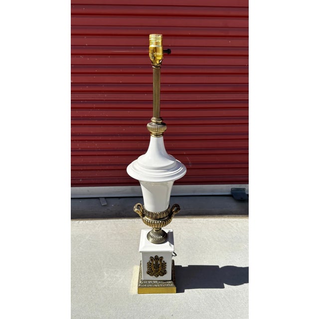 Amazing Vintage Westwood Industries White Porcelain and Brass Table Lamp Very Hollywood Regency! Wood be great on a brass...