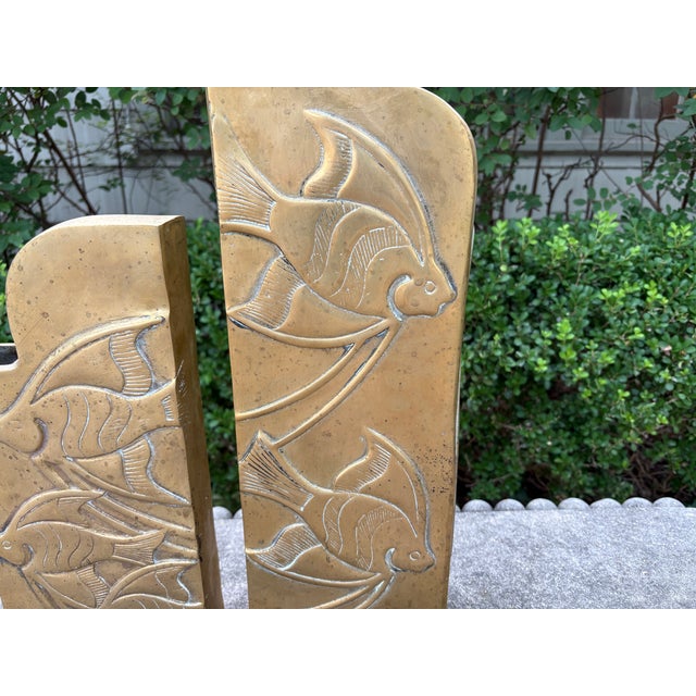Dolbi Cashier 1980s Pair of Dolbi Cashier Brass Vases With Fish For Sale - Image 4 of 11