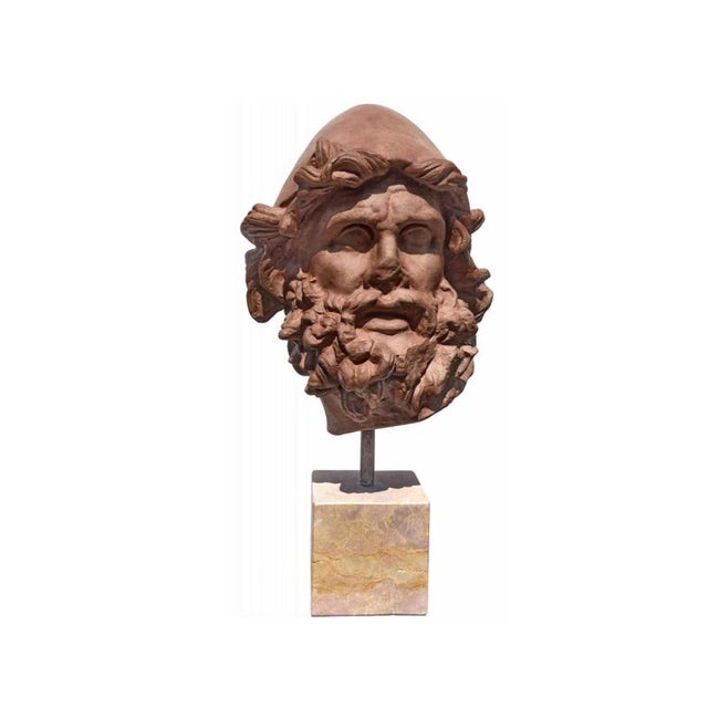 Terracotta head of ulysses - odysseus from the polyphemus group, italy 20th century height 47 cm width 27 cm depth 27 cm...