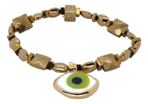 Vitality Green Evil Eye Gold Hematite Stone Bracelet