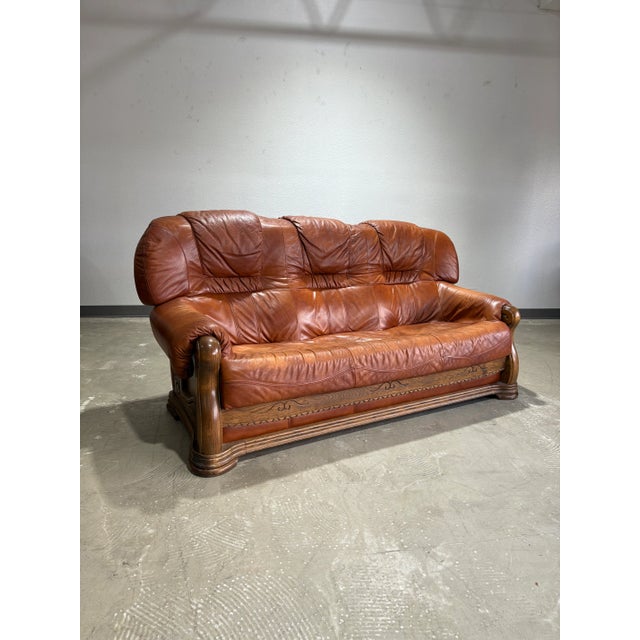 European Leather & Oak Sofa Set For Sale - Image 14 of 18