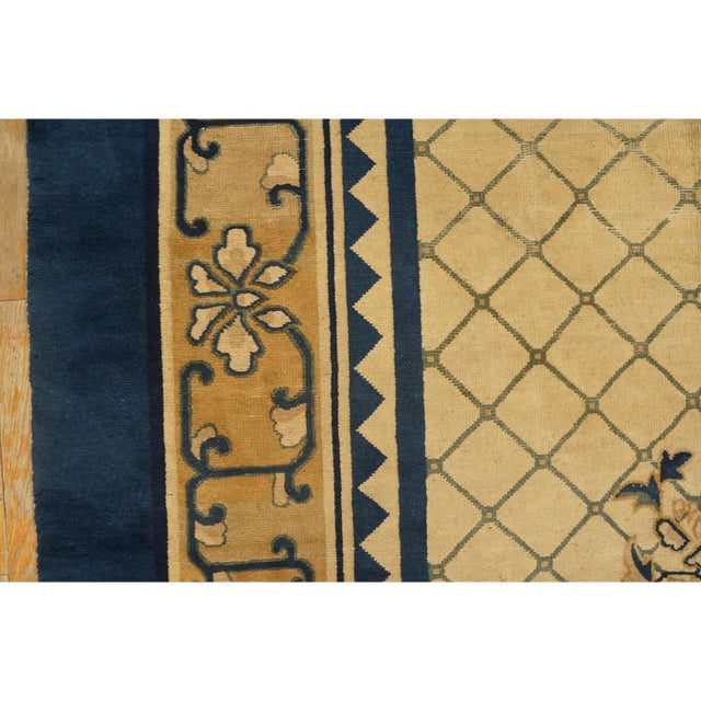 Beige 1890s Antique Chinese Peking Wool Rug Blue & Ivory Late Qing Dynasty 9' X 11' 8" For Sale - Image 8 of 9